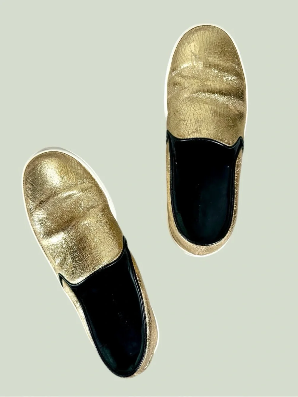 Celine Women’s Phoebe Philo Gold Metallic Crackle Leather Slip-On Sneakers - Picture 7 of 10